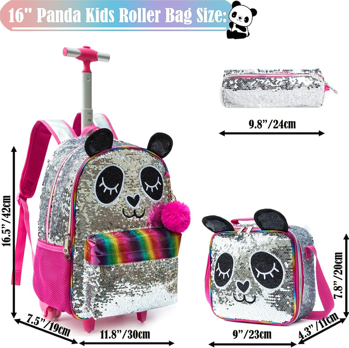 Rucksack Mädchen Schulranzen Trolley Silber Rot Panda Pailletten Trolley Rucksack Schulrucksack Teen