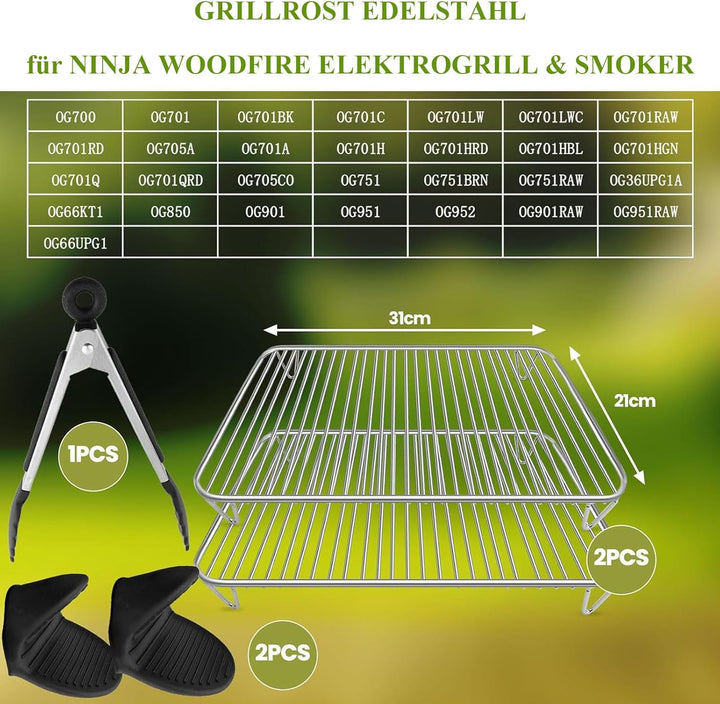 2 Stück Grillrost Edelstahl für Ninja Woodfire Elektrogrill & Smoker, Grill Zubehör Kompatibel mit N