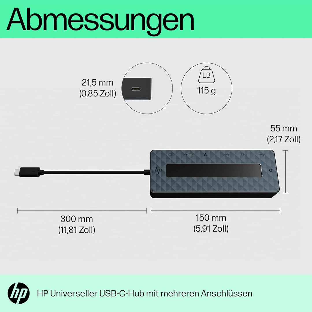 HP USB-C-Multiport-Hub 7-in-1, 1x HDMI 2.0, 1 x DisplayPort 1.2, 2 x USB-A, 1 x USB-C, 1 x USB-C -Pa