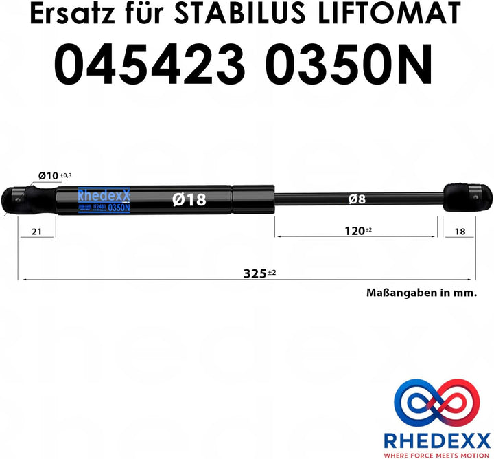 Gasdruckfeder Ersatz für Stabilus Lift-O-Mat 045423 0350N RhedexX® Gasdruckdämpfer mit dynamischer D