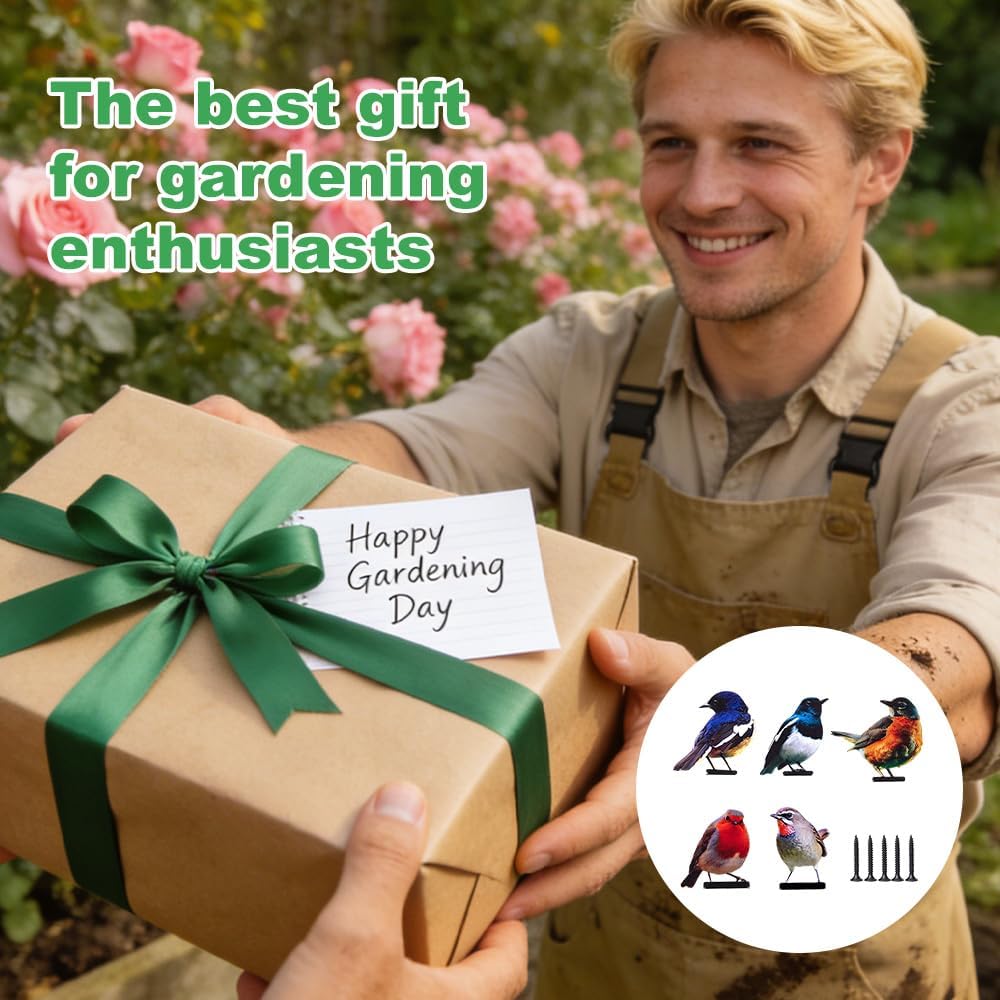 5 Stück Gartendeko Bemalte Vogel, Bunt Bemalte 2D Gartenkunst, Vogel Gartenstecker, Voge Deko Figure