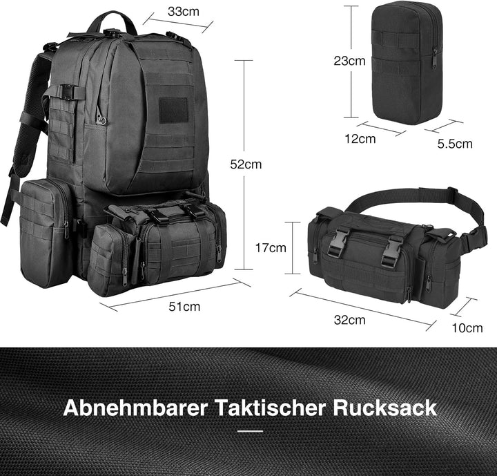 Taktischer Rucksack, 60L Militär Armee Rucksack, grosser Survival Molle Tagesrucksack für Herren und