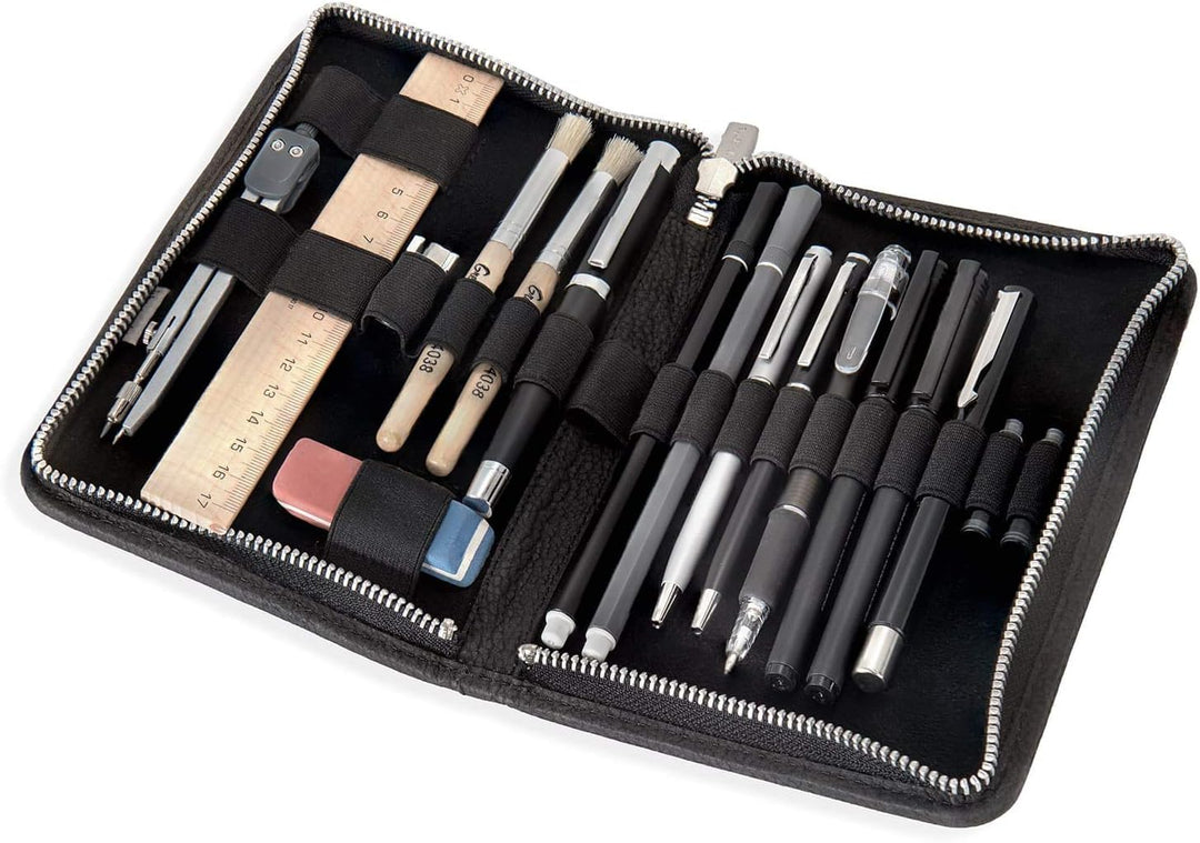 Jahn-Tasche Exklusives Federmäppchen Stifte-Etui, Grösse M, aus Büffel-Leder, Schwarz, 012, Schwarz