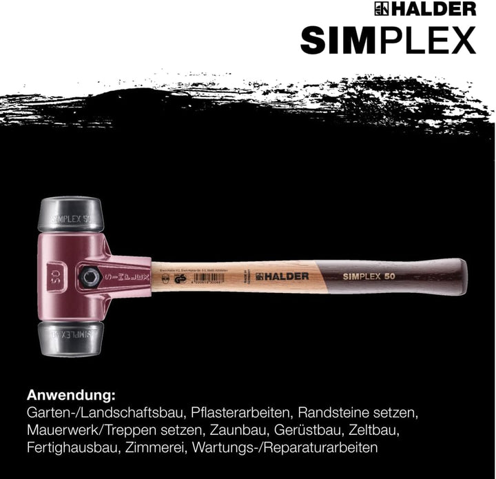 SIMPLEX-Schonhammer, Gummikomposition; mit Tempergussgehäuse und hochwertigem Holzstiel | D=40 mm |