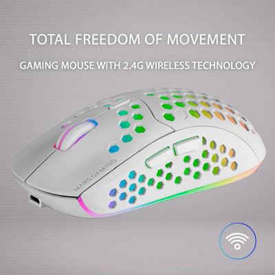 Mars Gaming MMW3W, Kabellose Gaming Maus, RGB Flow, Ultraleicht 79g, 3200DPI, Weiss, MMW3W