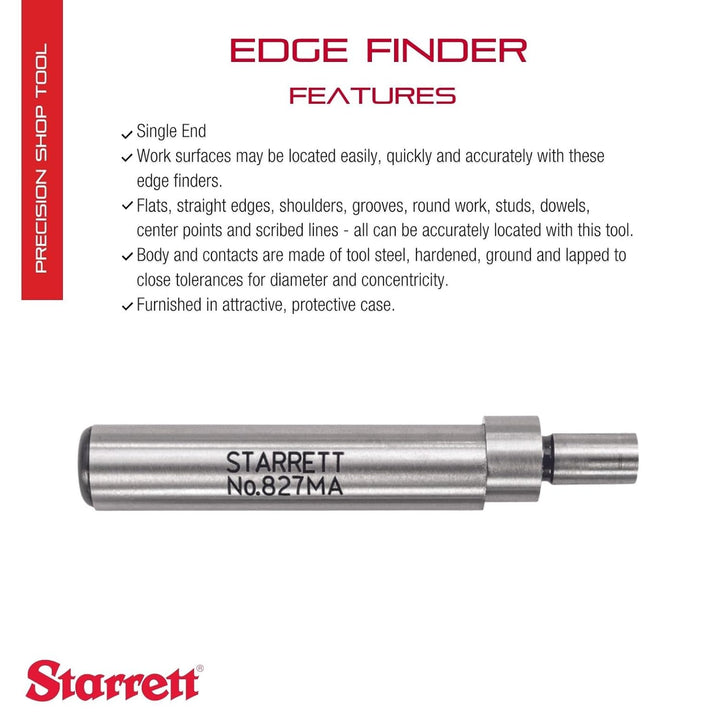 Starrett 827MA Kantensucher, einseitig, 10mm Gehäusedurchmesser, 6mm Kontaktdurchmesser