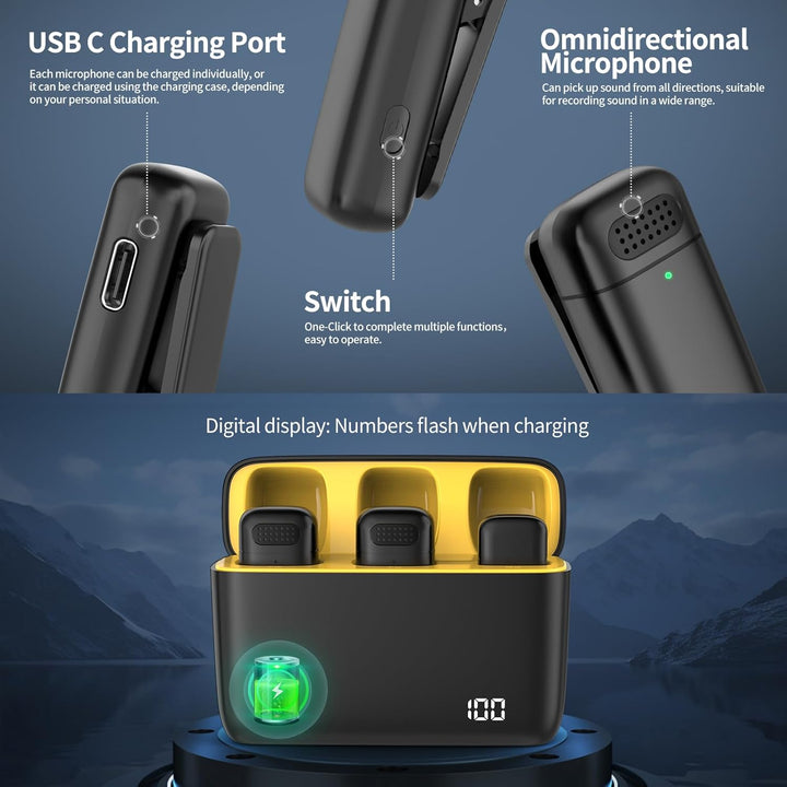 Kabelloses Mikrofon mit Ladehülle für iPhone, iPad, Android, USB-C Lavalier Mikrofon Rauschunterdrüc