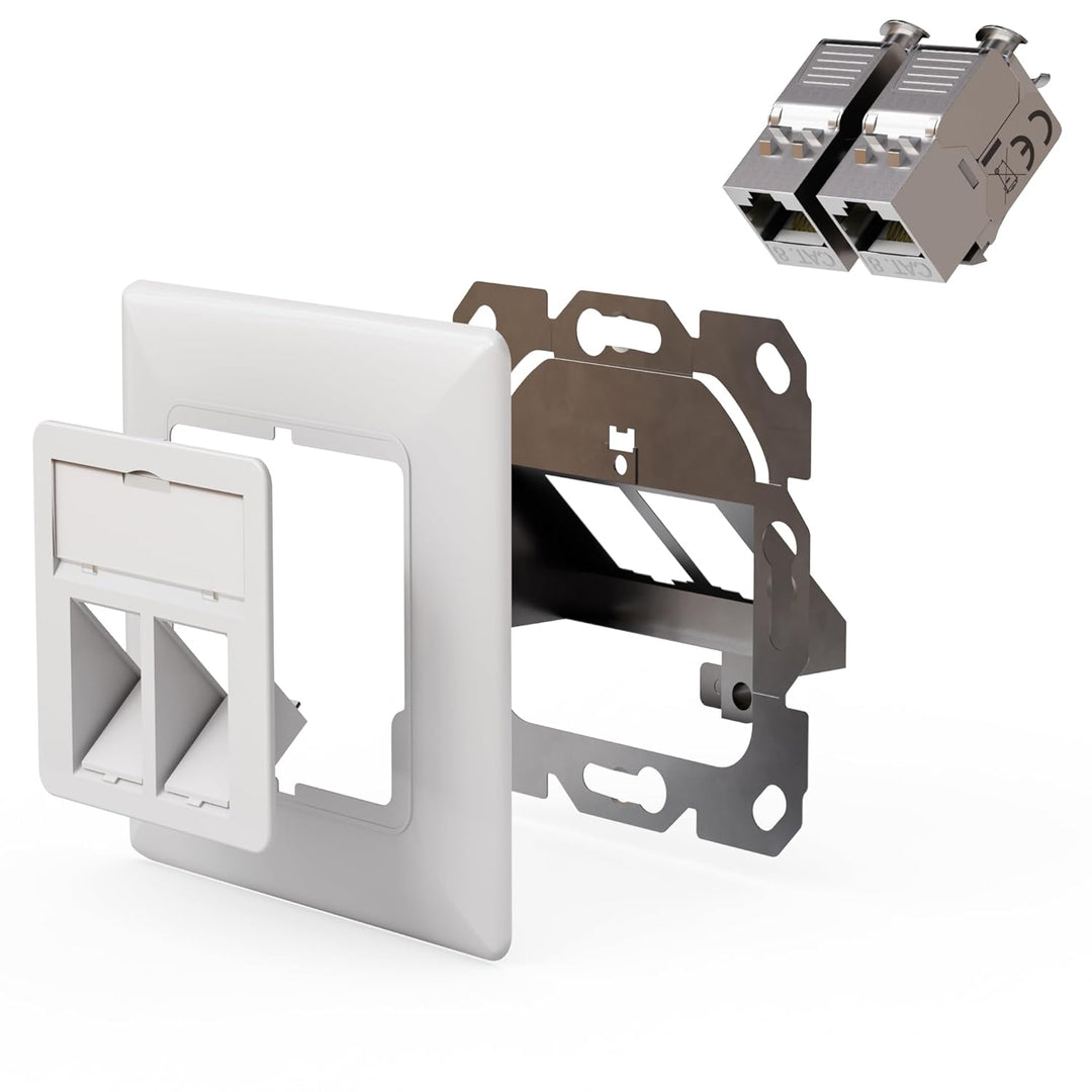maintec CAT8.1 Universal Netzwerkdose, 40 Gbit/s Ethernet, Aufputz oder Unterputz, 2x RJ45 Keystone