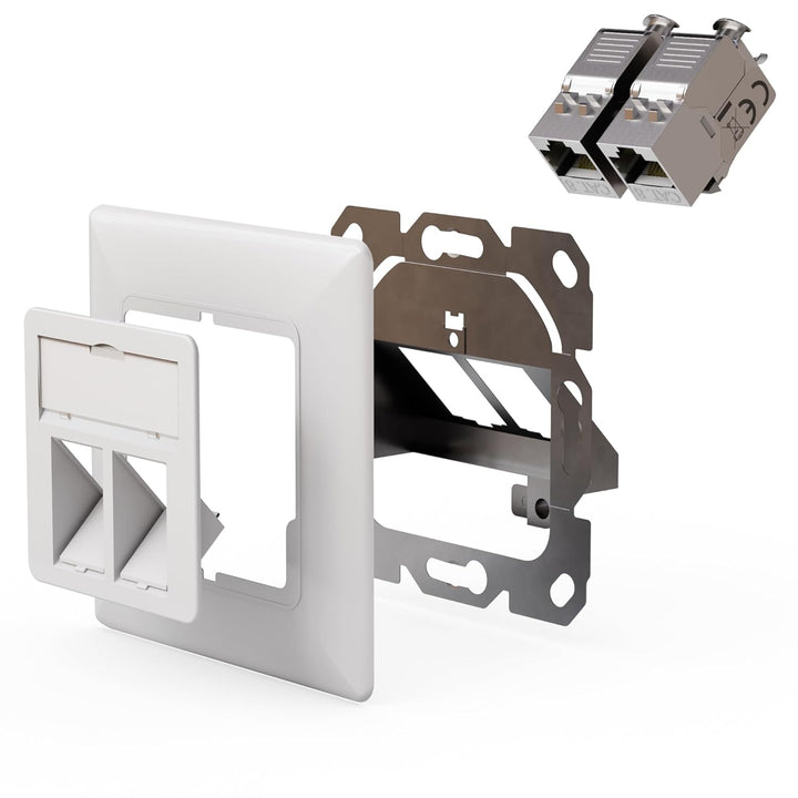 maintec CAT8.1 Universal Netzwerkdose, 40 Gbit/s Ethernet, Aufputz oder Unterputz, 2x RJ45 Keystone