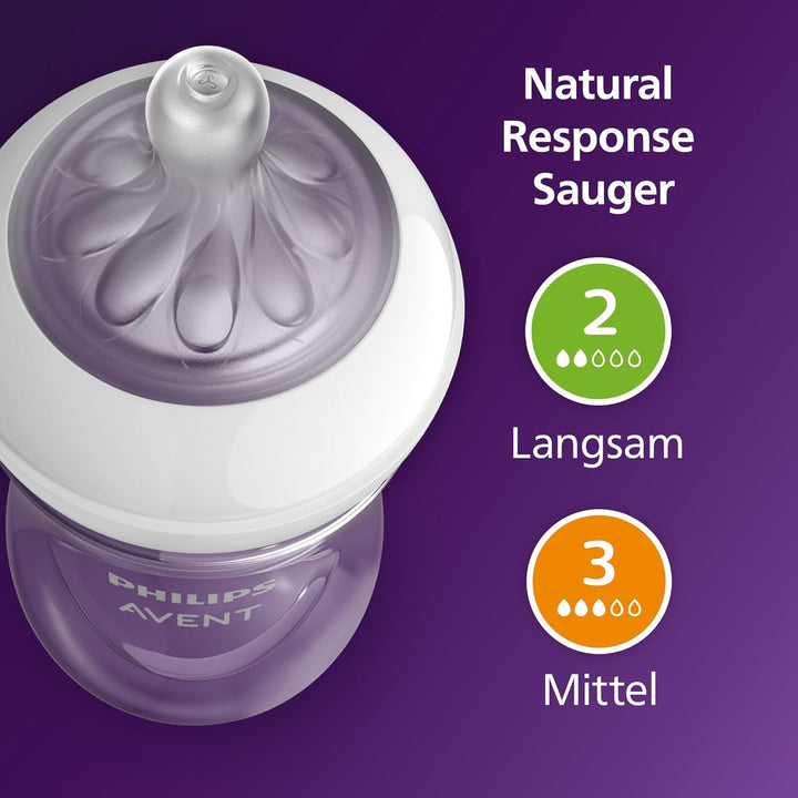 AVENT Natural Response Geschenkset für Babys: 2x Natural Response Flaschen 260 ml (ab 1 Monat), 4x u