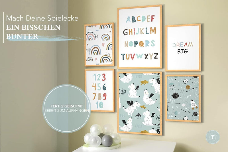 Papierschmiede® Bilder Kinderzimmer Kids Mood Poster Set ABC Dragon Space, Gerahmte Bilder fürs Kind