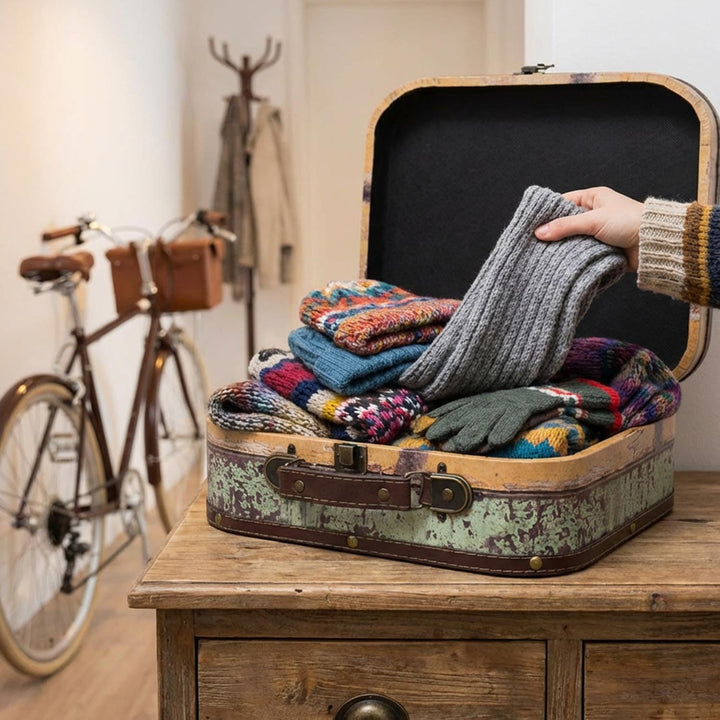 HMF VKO206 Vintage Koffer aus Holz | 25 x 21,5 x 8,5 cm | Klein | Deko Fahrrad 25 cm, 25 cm