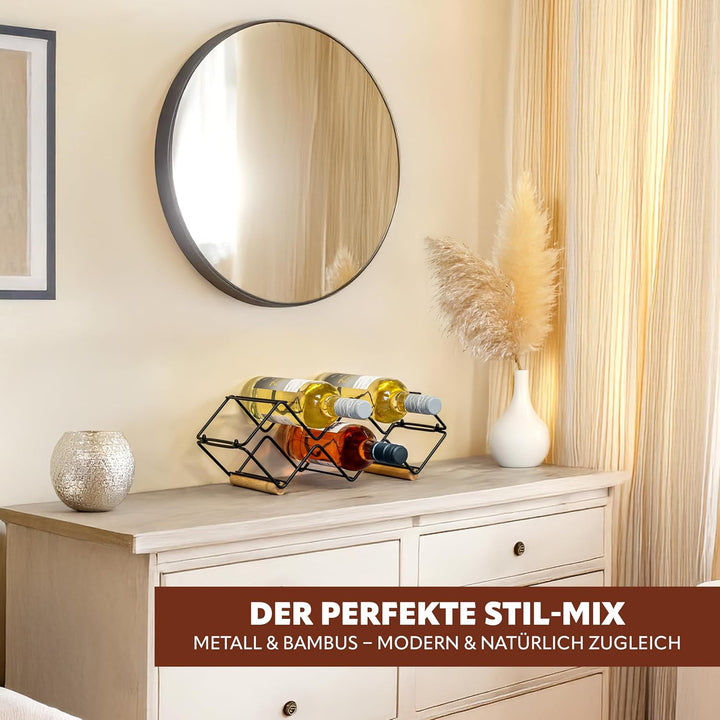 eluno Weinregal für 5 Flaschen, aus Metall und Bambus, stapelbar (ca. 39 x 14,5 x 15 (B/H/T), 1, Stü