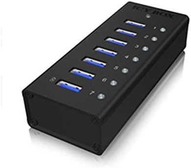 Icy Box IB-AC618 7-fach USB 3.0 Hub mit 12 V / 3 A Stromadapter, Aluminiumgehäuse und USB-Ladeport s