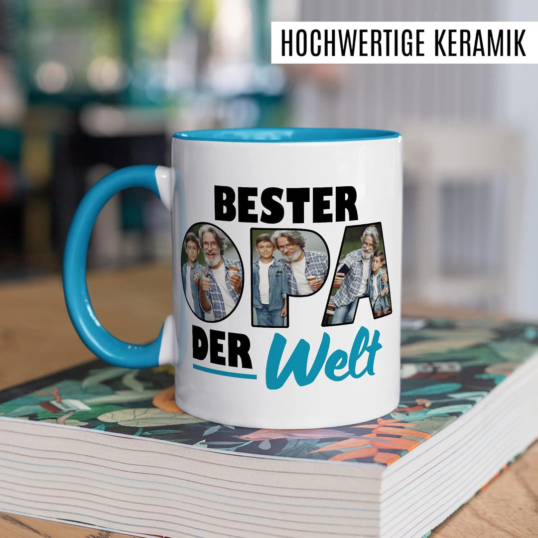 Opa Tasse personalisierbar mit Bild, Bester Opa der Welt, Geschenk personalisiert Grossvater Spruch