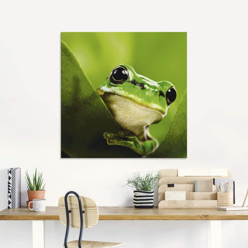 ARTland Glasbilder Wandbild Glas Bild einteilig 60x30 cm Querformat Natur Tiere Frosch Gesicht Laubf