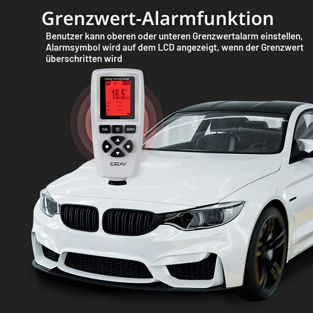 ERAY Schichtdickenmessgerät mit Hintergrundbeleuchtung LCD-Anzeige, Lackschichtenmesser inklusive Ko