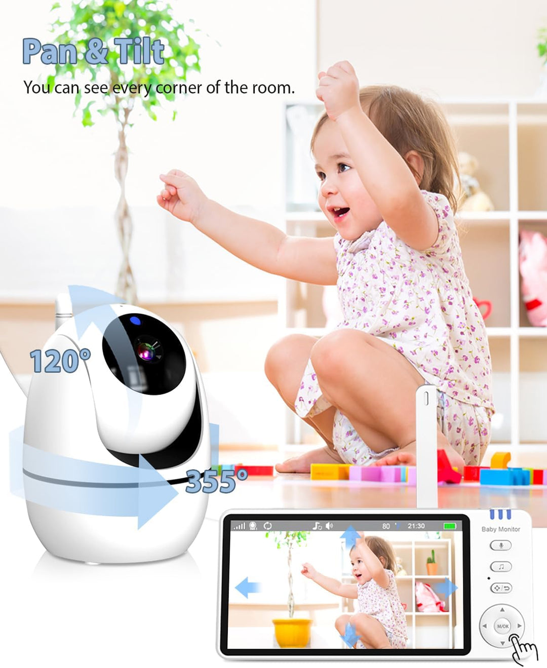Ade Babyphone mit Kamera 5 Zoll 720P HD IPS-Display Babyphone Kamera 2-Wege-Audio VOX-Modus 300M Rei