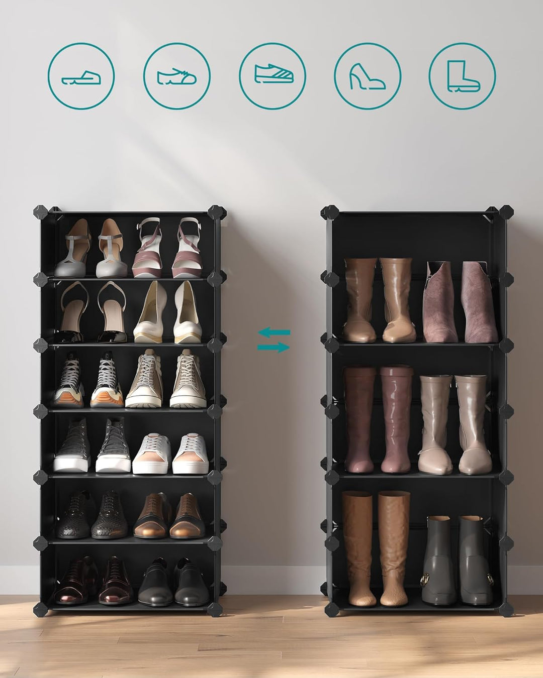 SONGMICS Schuhregal, Steckregal, Regalsystem, Schuh-Organizer, DIY-Regal, mit Tür, aus PP-Kunststoff