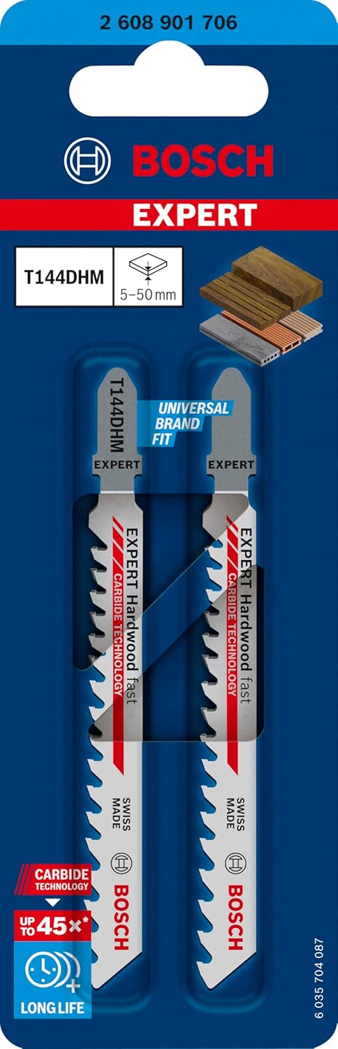 Bosch 2x Expert ‘Hardwood Fast’ T 144 DHM Stichsägeblatt (für Hartholz, WPC Holz-Kunststoff-Verbunds