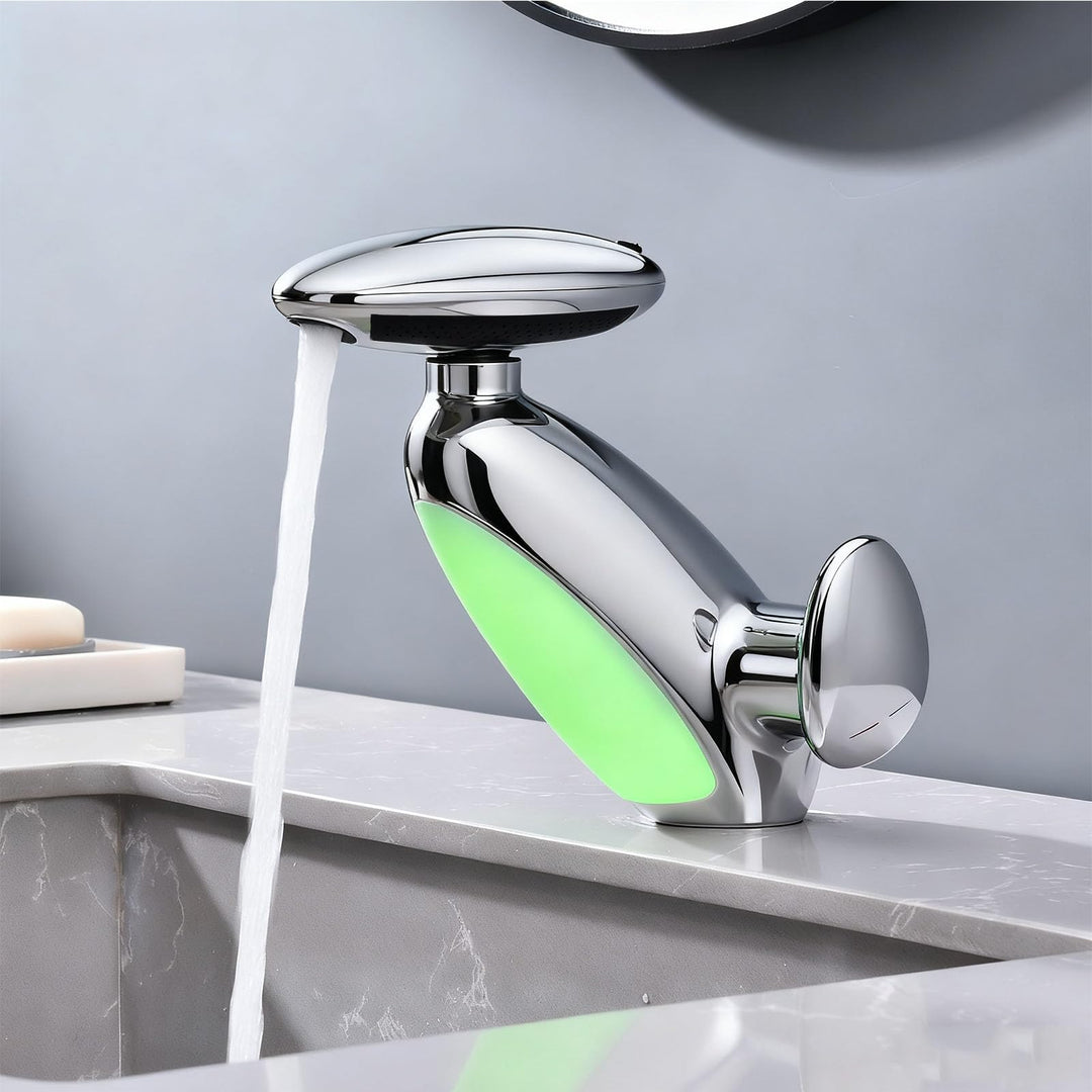 Wasserhahn Bad 4 Modus, LED Waschtischarmatur mit ausziehbarer brause, Wasserfall Mischbatterie Bad,