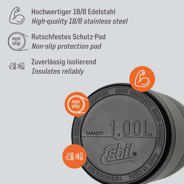 Esbit Thermobehälter Majoris für Essen - Warmhaltebehälter 1000 ml in Schwarz - aus Edelstahl für wa