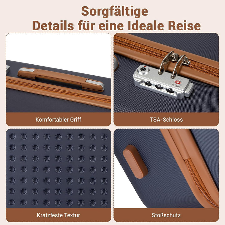 KONO Koffer Trolley Mittelgross Hartschalenkoffer Reisekoffer von ABS Hartschalen Handgepäck mit 4 S