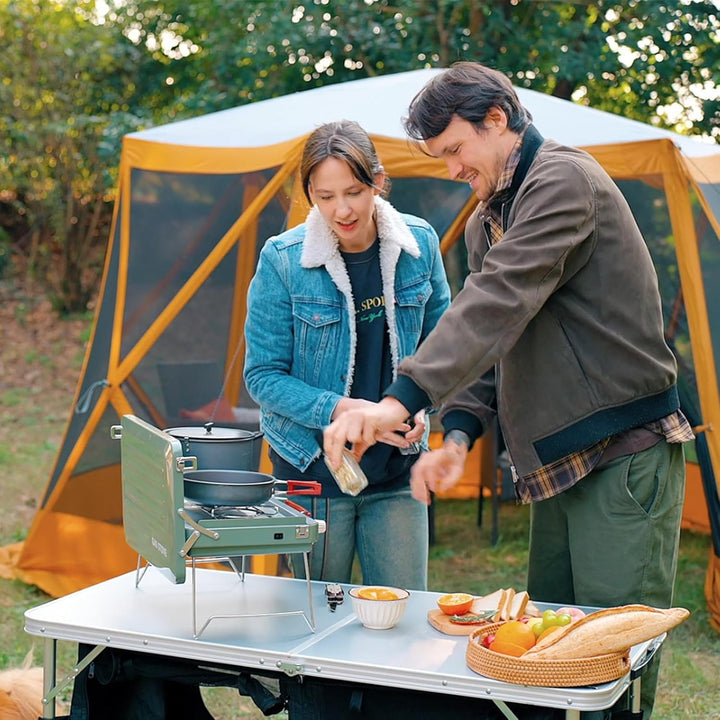 EVER ADVANCED Campingtisch Klappbar Alu Klapptisch Alu 120 x 60cm Höhenverstellbar mit Stauraum, 4-6