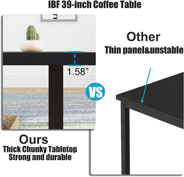 IBF Couchtisch Schwarzer Moderner Industrieller Wohnzimmertisch Minimalistischer Mitteltisch Schlich