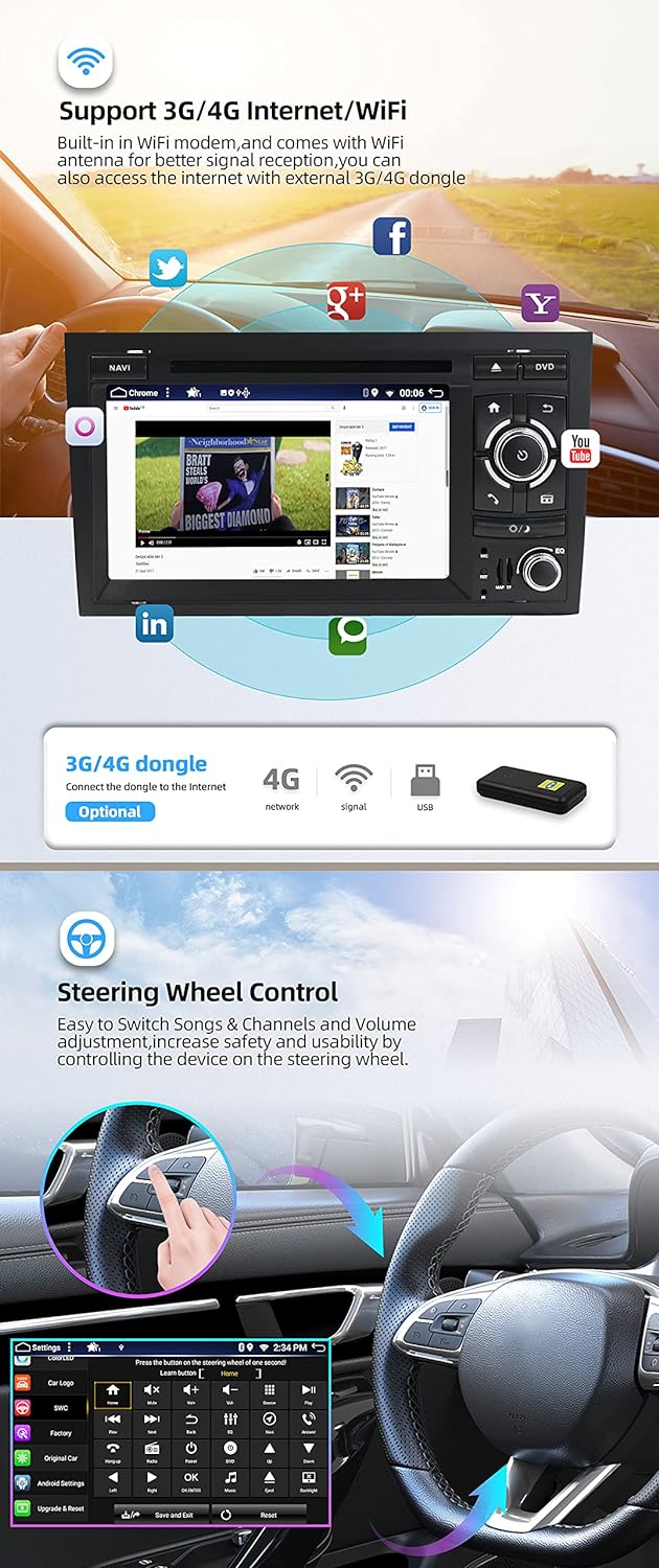 JOYX Android 12 Autoradio Passt für Audi A4/S4/RS4/Seat Exeo - [4G+64G] - Eingebaut DSP+Carplay+Andr