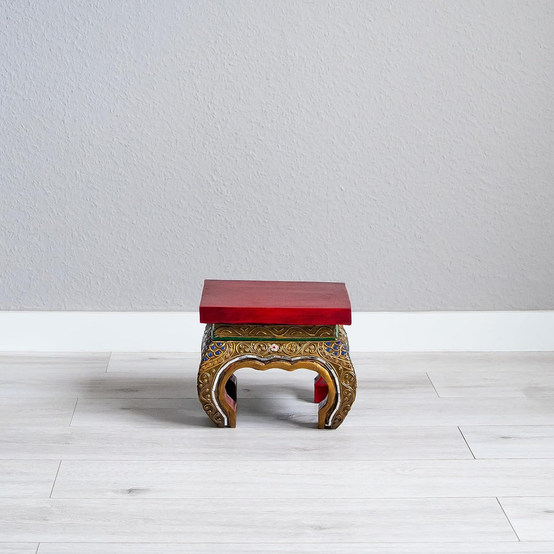 livasia Opiumtisch aus Massivholz – 24x24x20cm – Handgeschnitzter Beistelltisch Holz aus Thailand, N