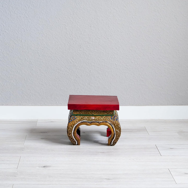 livasia Opiumtisch aus Massivholz – 24x24x20cm – Handgeschnitzter Beistelltisch Holz aus Thailand, N