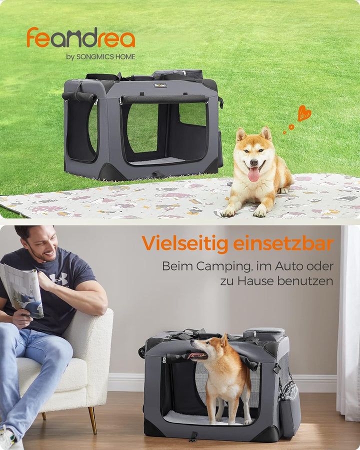 Feandrea Hundebox faltbar, Transportbox Hund, L, Hundetasche, Oxford-Gewebe, Netzstoff, atmungsaktiv