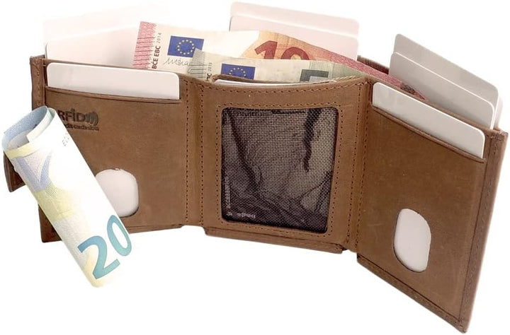 orso Bruno original Minigeldbörse Herren braun Leder RFID Schutz, kleine Herren Mini Geldbörse, Mini