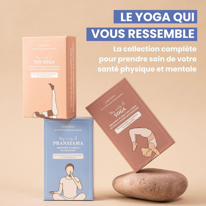 Yogasana Pranayama Kartenspiel, französisches Kartenspiel, 60 Karten – Lerne mit Bewusstsein zu atme