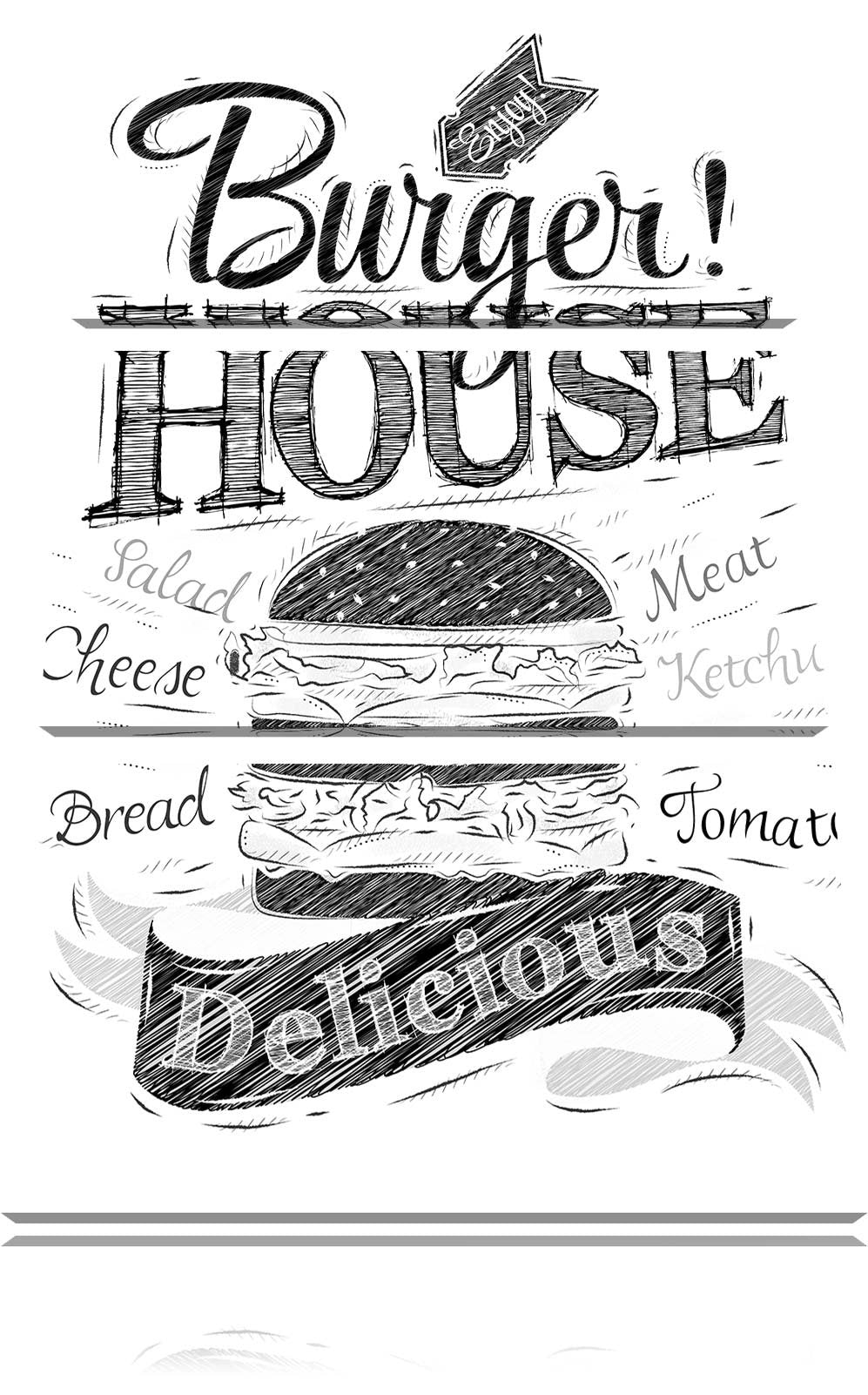 Pixxprint Burger House / 3-Teilig/Gesamtmass 120cm Leinwandbild bespannt auf Holzrahmen/Wandbild Kun