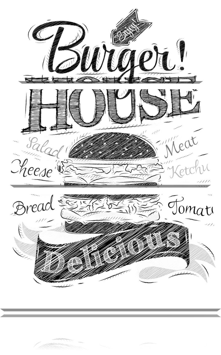 Pixxprint Burger House / 3-Teilig/Gesamtmass 120cm Leinwandbild bespannt auf Holzrahmen/Wandbild Kun