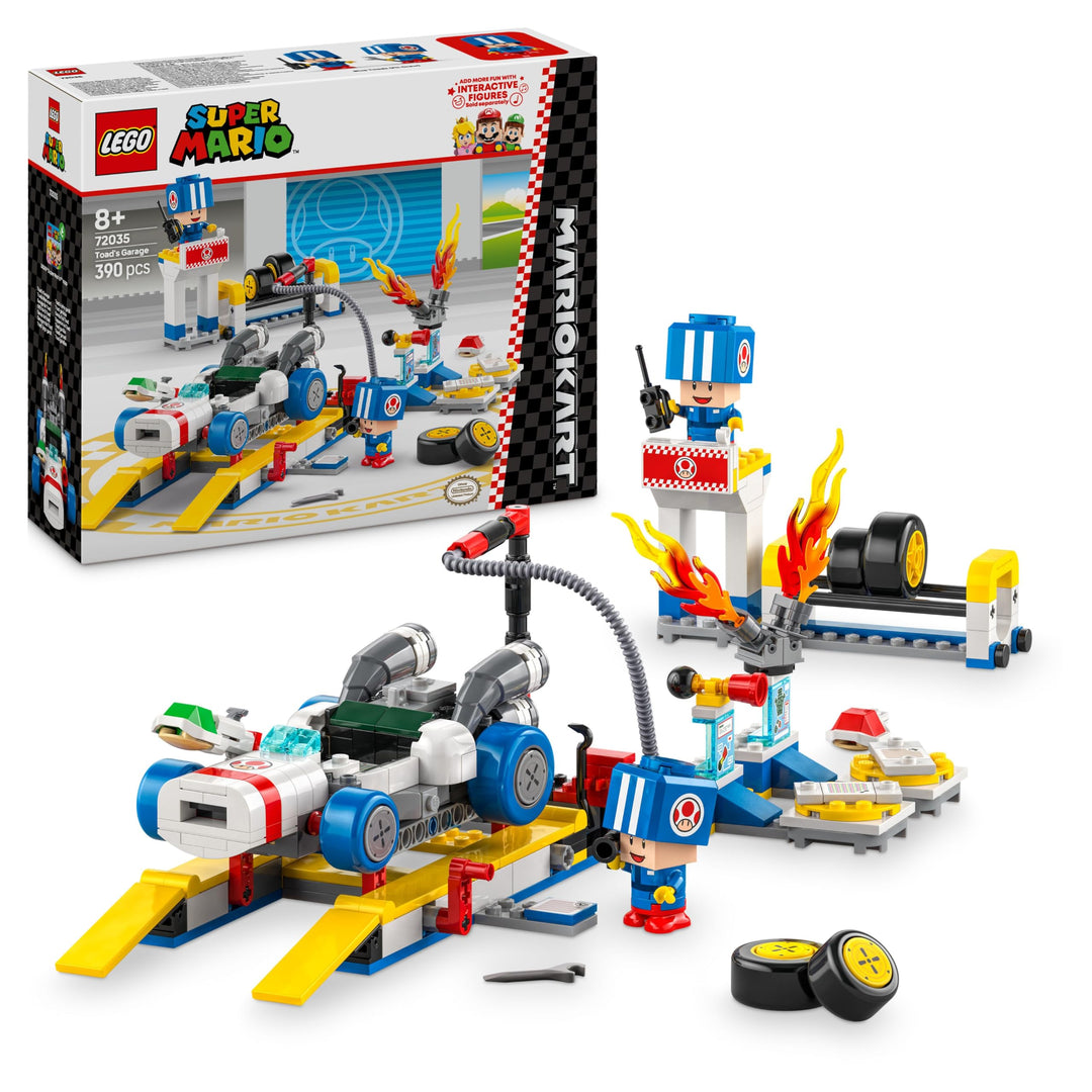 LEGO Super Mario: Mario Kart – Toad’s Garage Set, Nintendo Mechanic Toy with 2 Blue Toad Character F