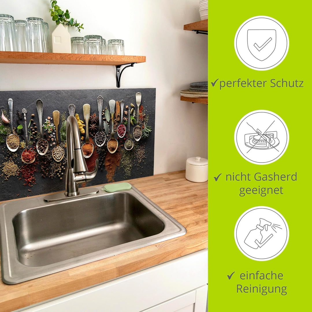 ARTland Spritzschutz Küche aus Alu für Herd Spüle Motiv 80x55 cm (BxH) Essen, Trinken &amp; Genuss Leben