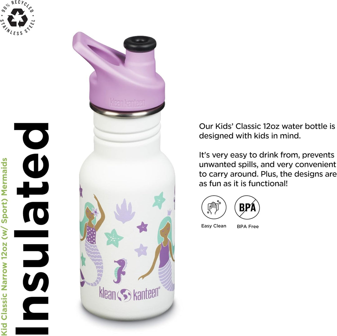 Klean Kanteen Unisex-Kinder Flasche 355 ml Mermaids, 355 ml Mermaids