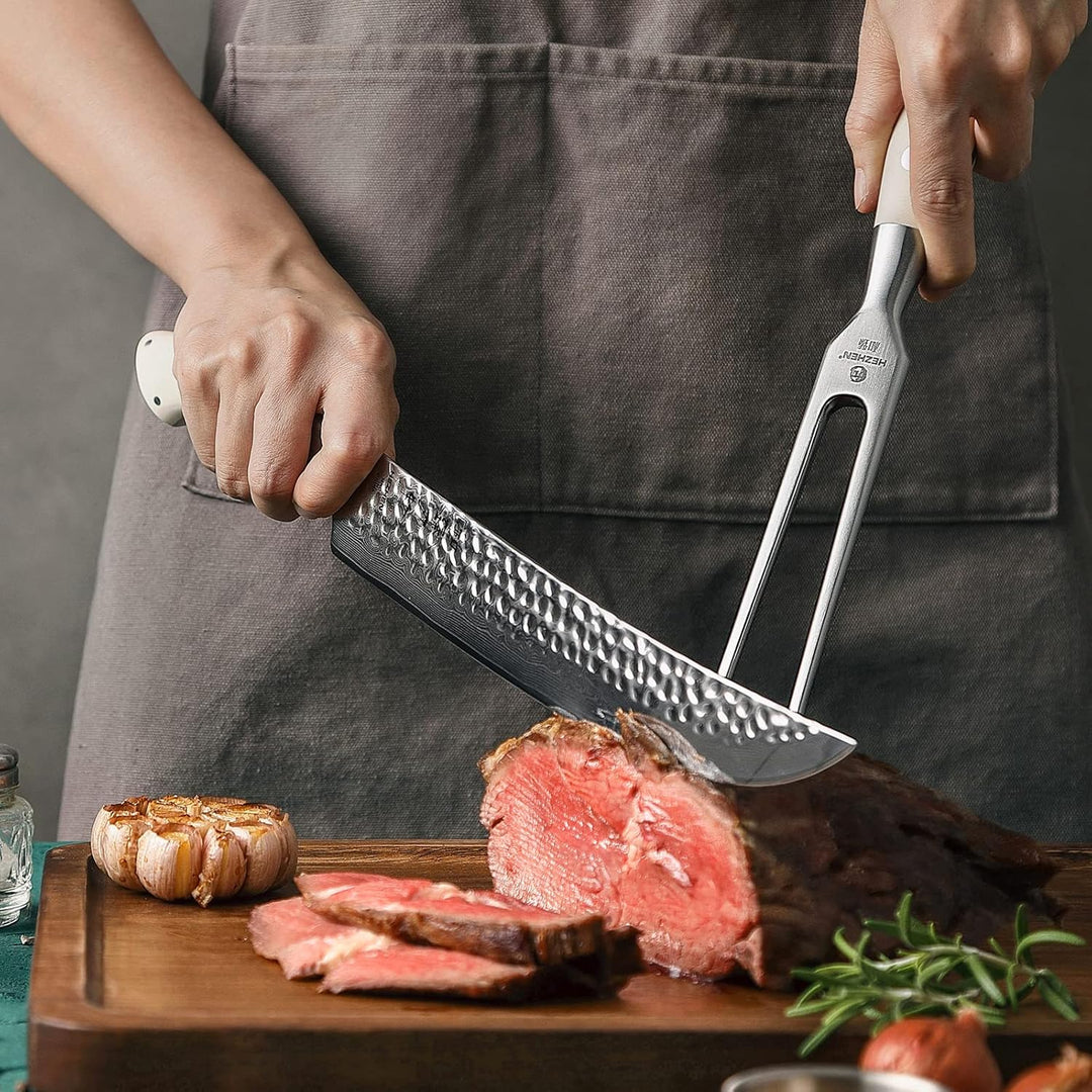 HEZHEN Rostfreier Stahl 430 Tranchiergabel, Fleischgabel Türkei Outdoor BBQ Grillen, Ergonomischer E