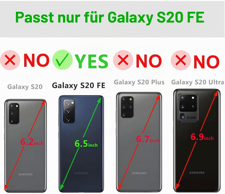 LENSUN Lederhülle für Samsung Galaxy S20 FE, Echtleder Hülle [Bookstyle][RFID Blocker][Echtes Leder]