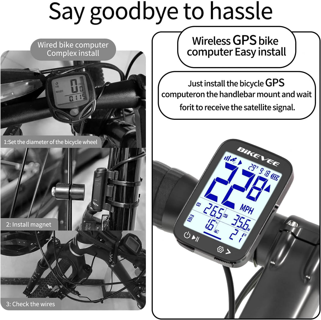 GPS Fahrradcomputer Kabellos Wasserdicht 2.4 Zoll FSTN Display IPX7 28h Akkulaufzeit Leichtes Fahrra