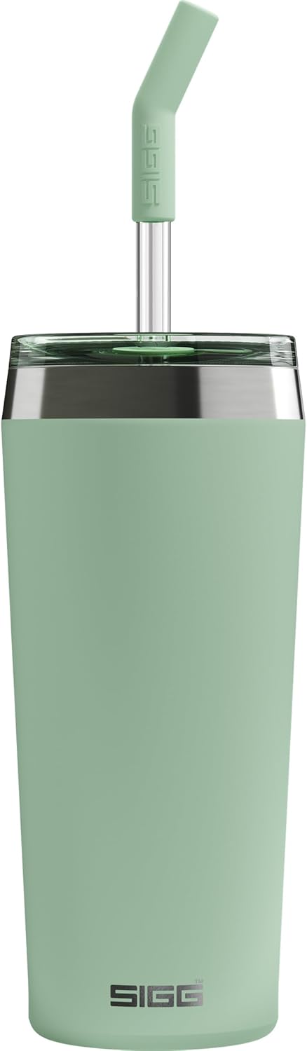 SIGG - Isolierbecher - Travel Mug Helia - Mit wiederverwendbarem Glastrinkhalm & Reinigungsbürste -