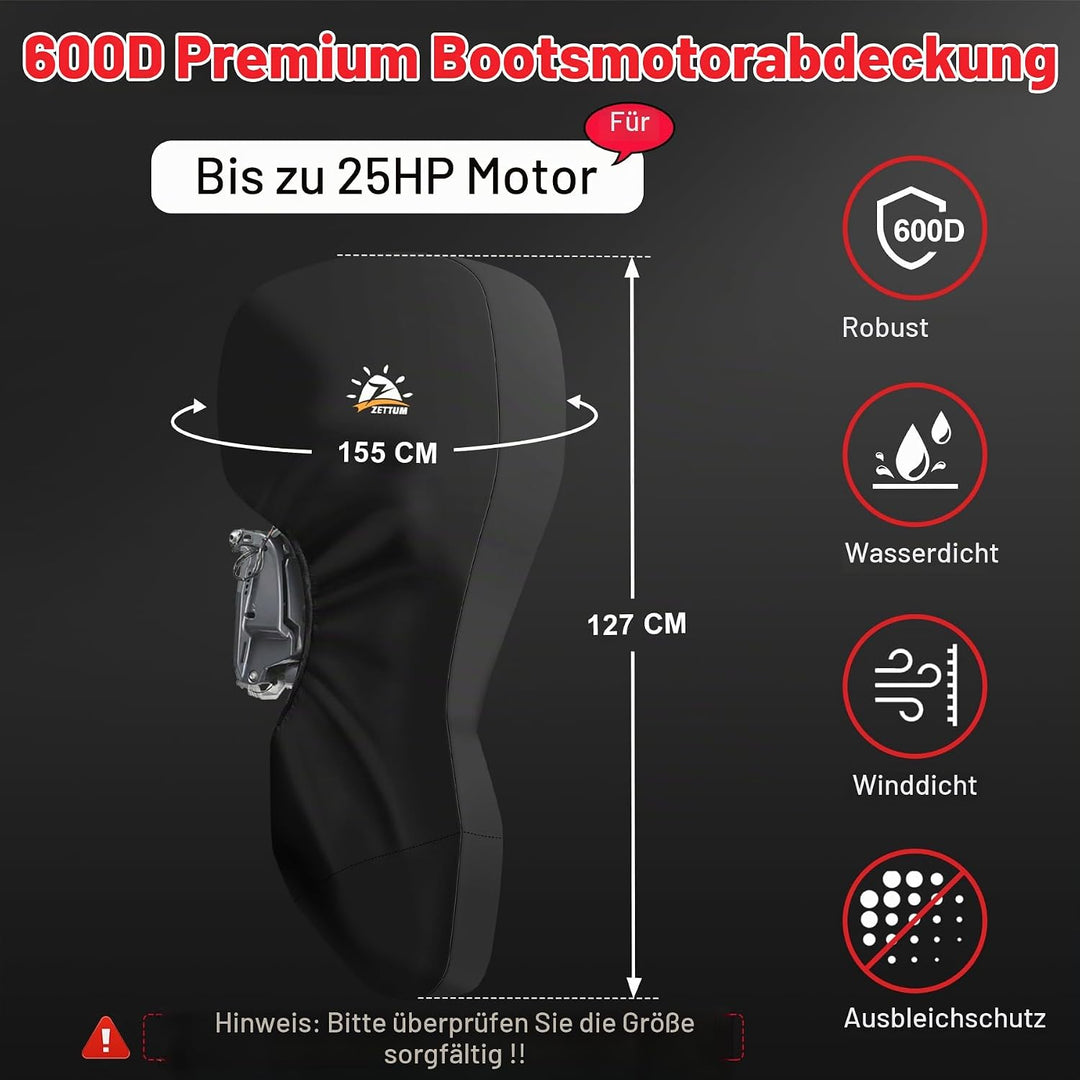 Zettum Aussenborder Abdeckung für Motoren bis zu 25 PS, 600D Bootsmotorabdeckung Wasserdicht &amp; Heavy