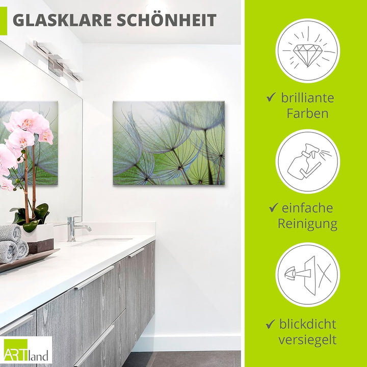 ARTland Glasbilder Wandbild Glas Bild einteilig 60 x 45 cm Botanik Blumen Pusteblume Foto Grün D1KE