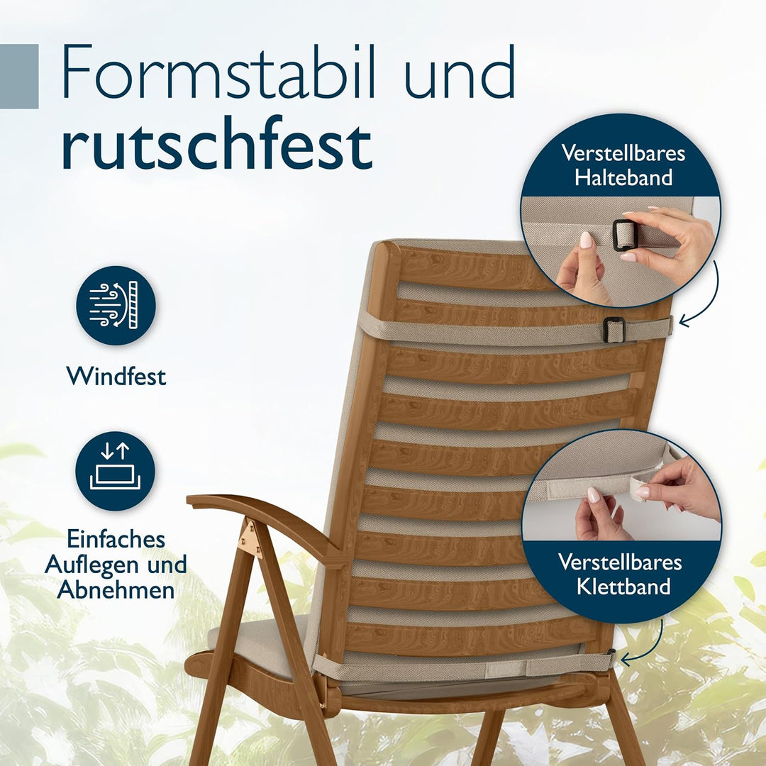 Beautissu 6er Set Premium Hochlehner Auflage 100% Wasserdicht UV-beständig | 120x50cm Beige bequem p