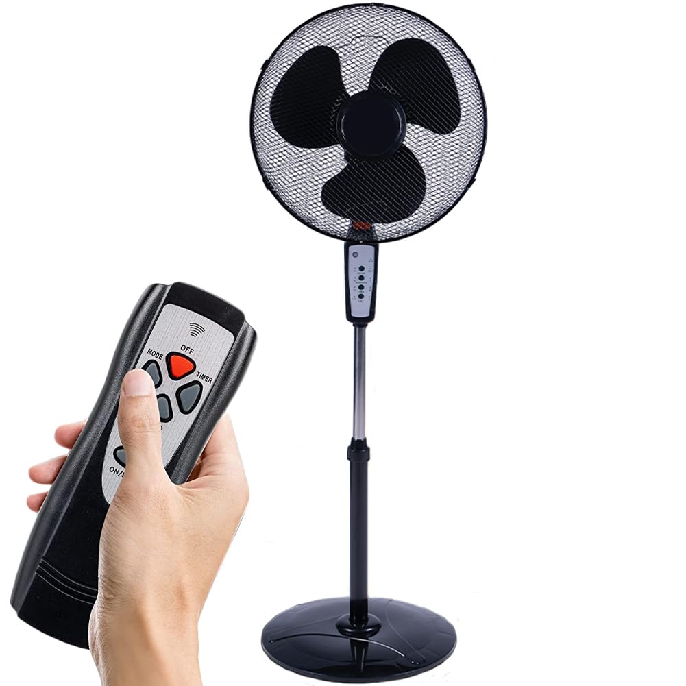BAKAJI Standventilator mit Fernbedienung, runder Sockel, 40-cm-Flügel, 3 Oszillationsgeschwindigkeit