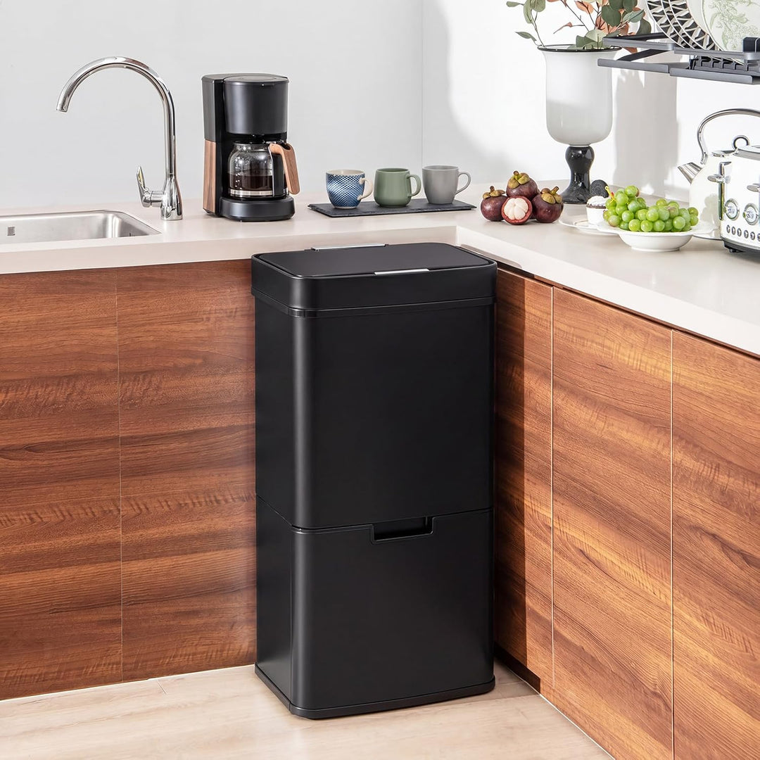 COSTWAY 72L Mülleimer 4 Fächer, elektrischer Abfalleimer mit Sensor, Mülltrennsystem 2 x 11L + 3,5L