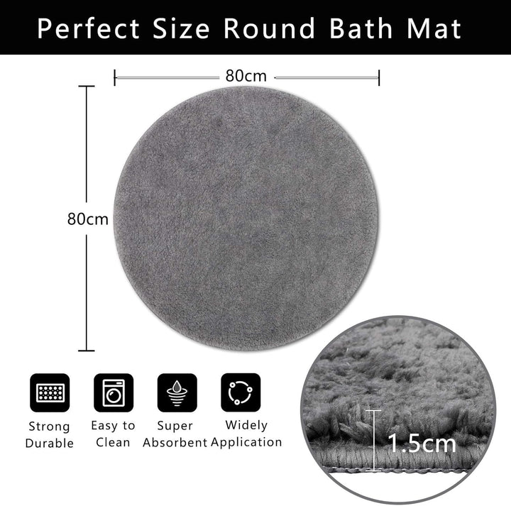 Famibay Badezimmerteppich rutschfest Badematte Waschbar Badteppich Runde 80cm Grau Weiche Badvorlege